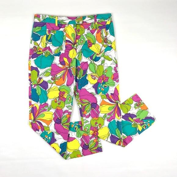 David Meister Bright Floral Print Cropped Pants Size 6 - Picture 1 of 9